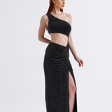 Gloria Glitter Maxi Elbise Siyah