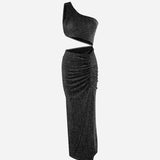 Gloria Glitter Maxi Elbise Siyah