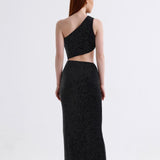 Gloria Glitter Maxi Elbise Siyah