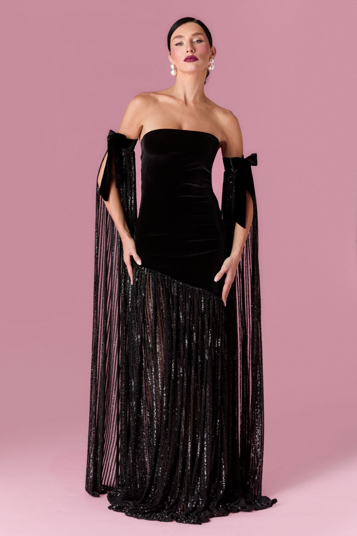 Graceful Swan Gown Elbise - Siyah - Nur Karaata