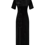 Dynasty Siyah Kadife Maxi Elbise