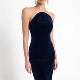 Lacivert Kadife Bodycon Midi Elbise