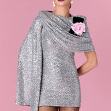 Camellia Dress Elbise - Gümüş - Nur Karaata