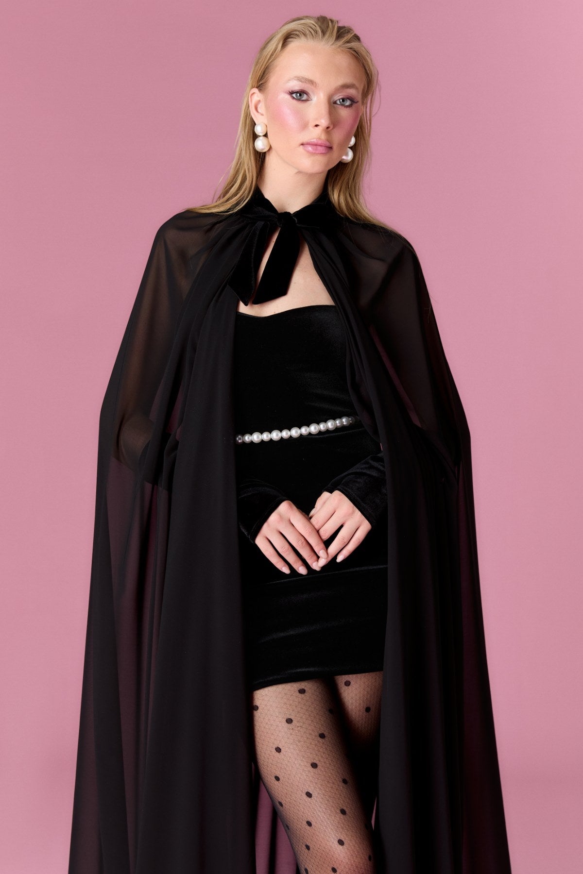 Valentina Cape Mini Dress Elbise - Siyah - Nur Karaata