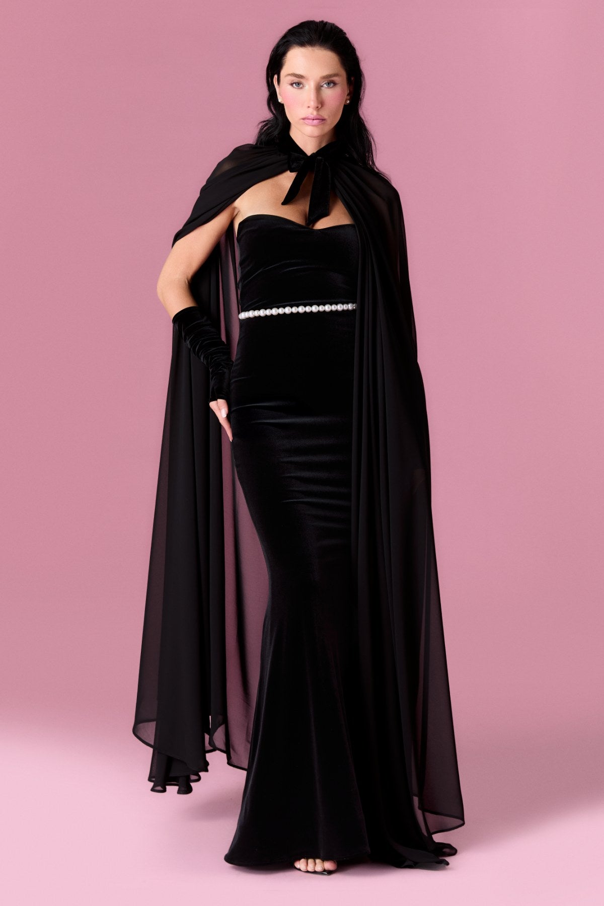 Valentina Cape Gown Elbise - Siyah - Nur Karaata