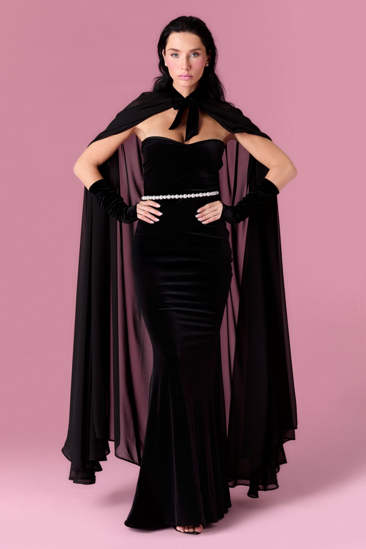 Valentina Cape Gown Elbise - Siyah - Nur Karaata