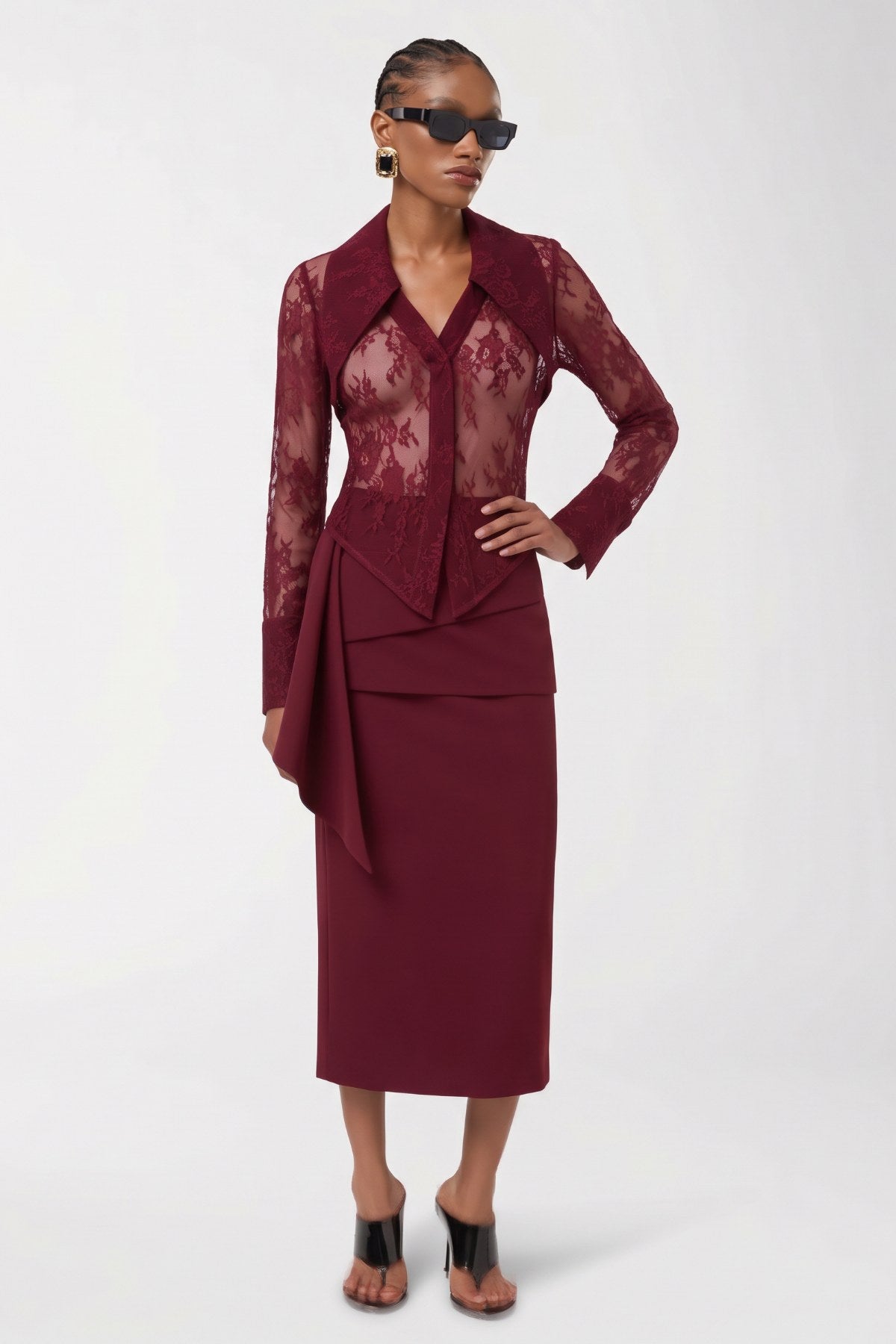 Carmesi Burgundy Blouse - Bordo - Görsel 3