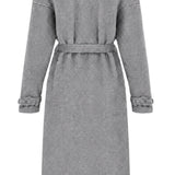 High-Neck Gri Yüksek Yakalı Kuşaklı Kaban