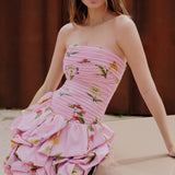 April Pink Floral Elbise