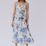 Sombre Blue Floral Elbise