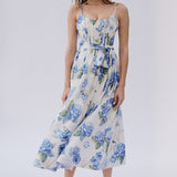 Sombre Blue Floral Elbise
