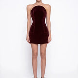 Bordo Kadife Mini Bodycon Elbise - Bordo - Souvie