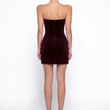 Bordo Kadife Mini Bodycon Elbise - Bordo - Souvie