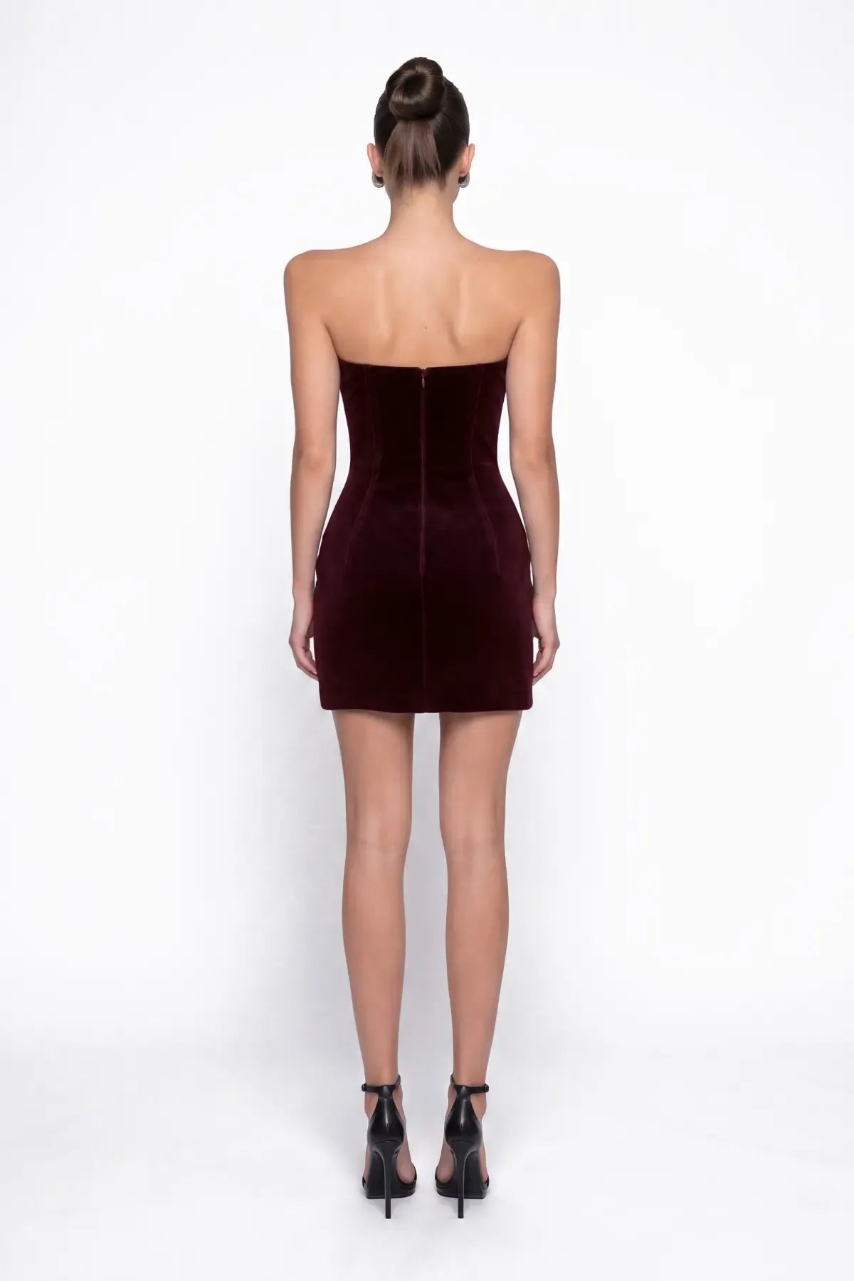 Bordo Kadife Mini Bodycon Elbise - Bordo - Souvie