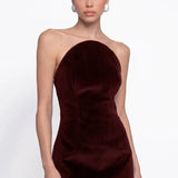 Bordo Kadife Mini Bodycon Elbise - Bordo - Souvie