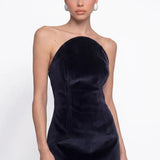 Lacivert Kadife Mini Bodycon Elbise