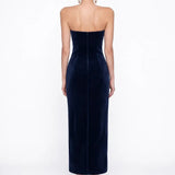 Lacivert Kadife Bodycon Midi Elbise
