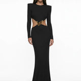 Cut-Out Detaylı Siyah Maxi Elbise
