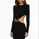 Cut-Out Detaylı Siyah Maxi Elbise
