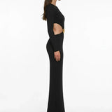 Cut-Out Detaylı Siyah Maxi Elbise
