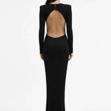 Cut-Out Detaylı Siyah Maxi Elbise