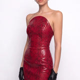 Kirmizi Piton Dokulu Bodycon Midi Elbise - Kırmızı - Souvie