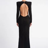 Siyah Cut-out Kadife Şeritli Maxi Elbise - Siyah - Souvie
