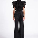 Siyah Drapeli Dantel Body - Siyah - Souvie