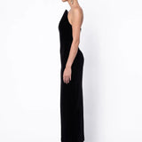 Siyah Kadife Midi Bodycon Elbise - Siyah - Souvie