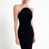 Siyah Kadife Midi Bodycon Elbise - Siyah - Souvie