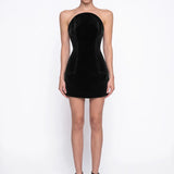 Siyah Kadife Mini Bodycon Elbise - Siyah - Souvie