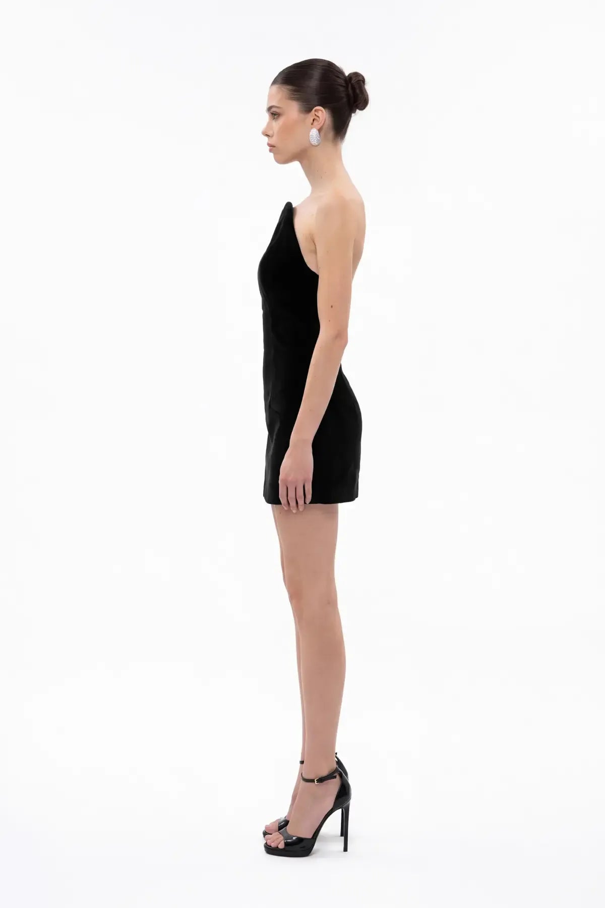 Siyah Kadife Mini Bodycon Elbise - Siyah - Souvie