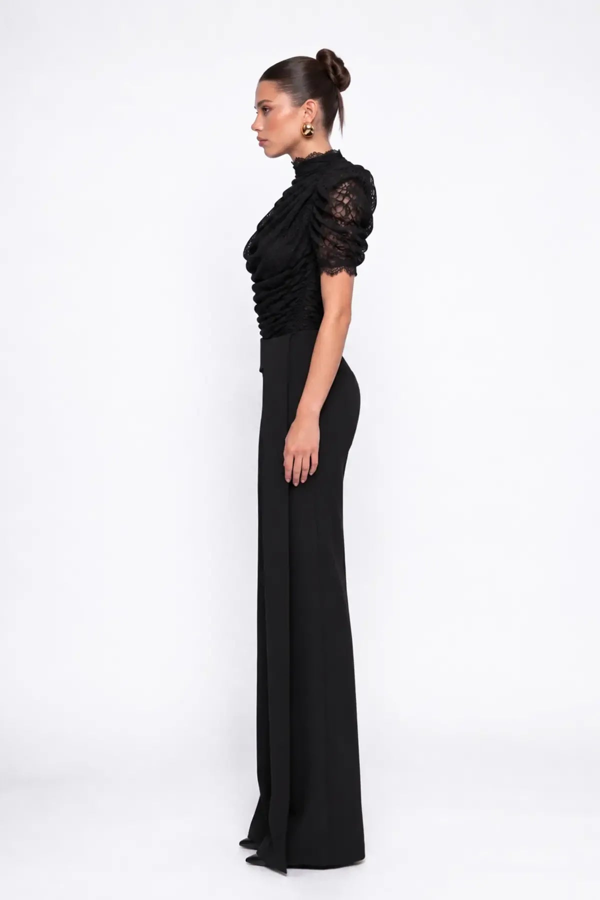 Siyah Şal Detayli Krep Pantolon - Siyah - Souvie