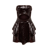Talia Sequin Brown Elbise