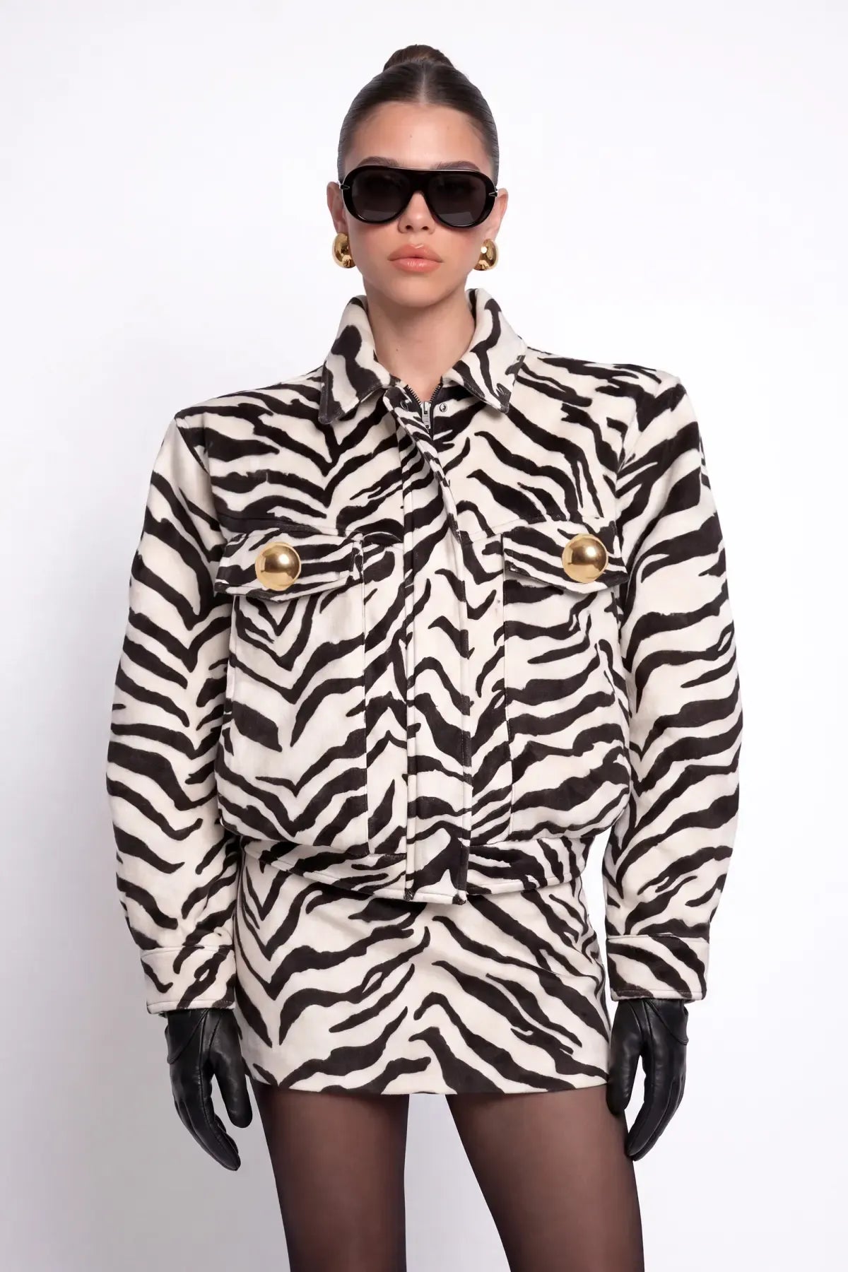 Zebra Desenli Tay Tüyü Ceket - Siyah - Souvie